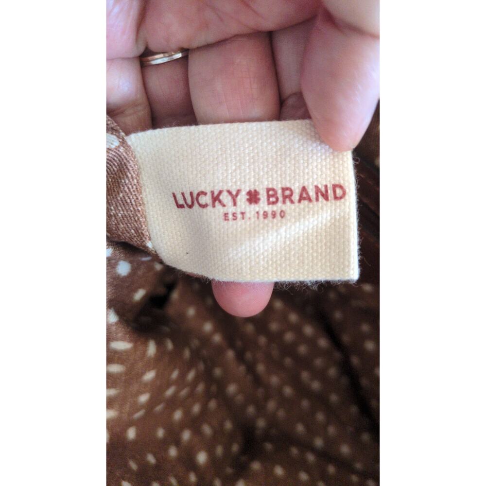 Lucky Brand Fabric Purse with Adjustable Leather Strap, Cream and Coral, ZIpper - Picture 9 of 12